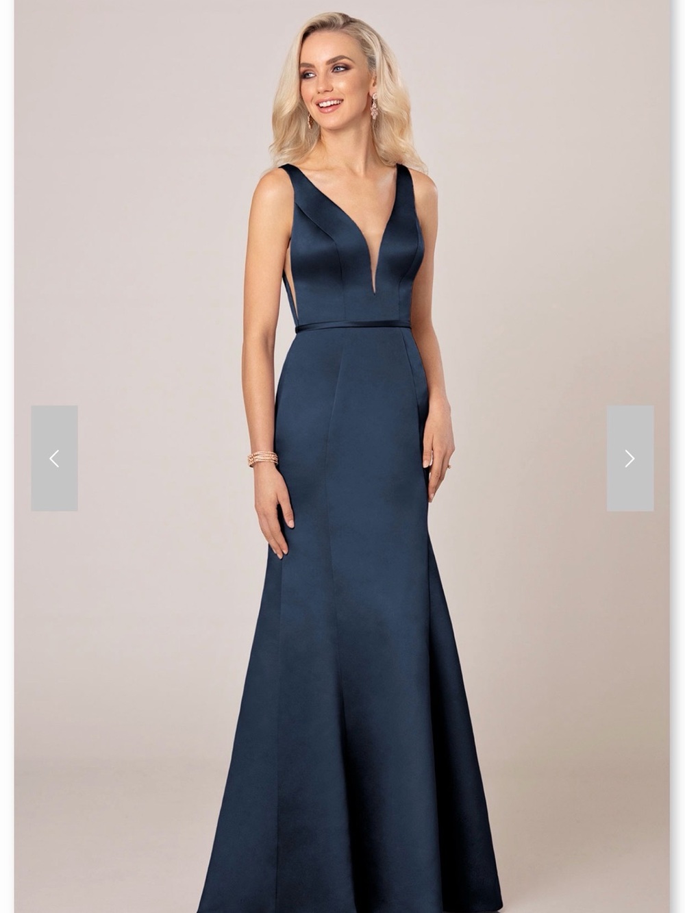 SORELLA VITA Navy Satin Deep V-Neck Mermaid Gown